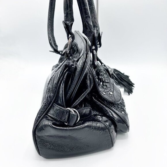 ELLIOTT LUCCA BLACK LEATHER PURSE BAG W/ TASSELS - Picture 6 of 12